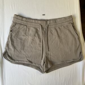 H&M Women Activewear Shorts Size L Beige Sweat 2.5" Inseam 34" Waist Drawstring